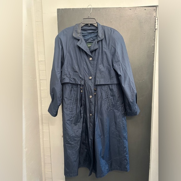 Vintage Jackets & Blazers - Vintage Women's Navy Blue Trench Coat Size 8P